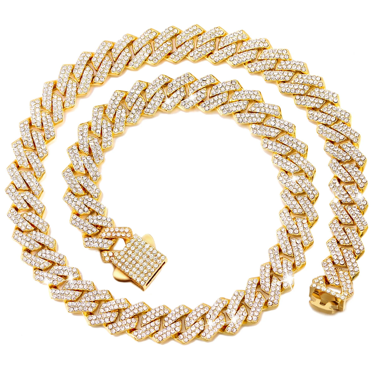Iced Out Cuban Link Chain 14MM Prong Rhombus Diamond Cuban Chain Hip Hop Choker Necklaces Women Men Jewelry Wholesale