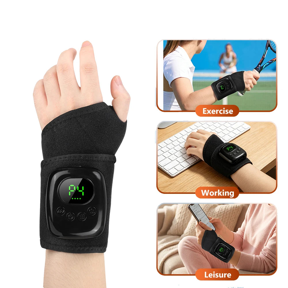 Cordless Wrist Massager, Heated Hand Massager with Air Compression, 4 Modes, 4 Intensities & 3 Heat Settings for Typing & Office