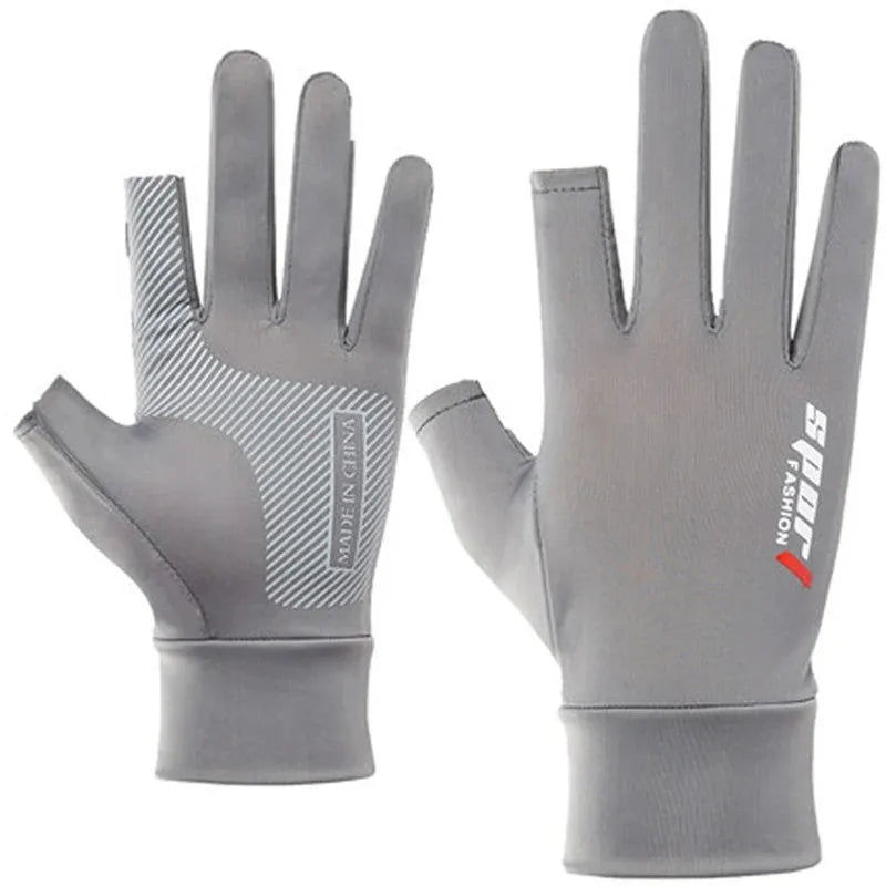 1Pair Fishing Gloves Breathable Two Fingers Elastic Summer Autumn Ice Silk Sunscreen Anti-slip Gloves Cycling Fishing Accessorie