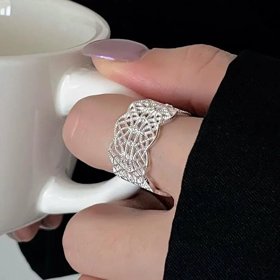 925 Sterling Silver Flower Geometry Ring For Women Girl Hollow Out Zircon Grace Wide Jewelry Gift Dropshipping