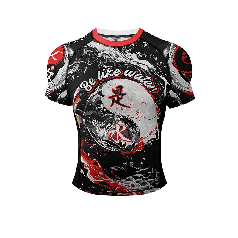 New No Gi BJJ Shirts Jiu Jitsu Kickboxing Training Rashguard With Hem Rubber Polyester Spandex Compression Sports Gym Blouses