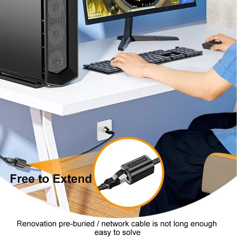 SAMZHE RJ45 Ethernet Extension Cable Adapter CAT6 Network Patch Cords Shielded Compatible with CAT 6 5E  5
