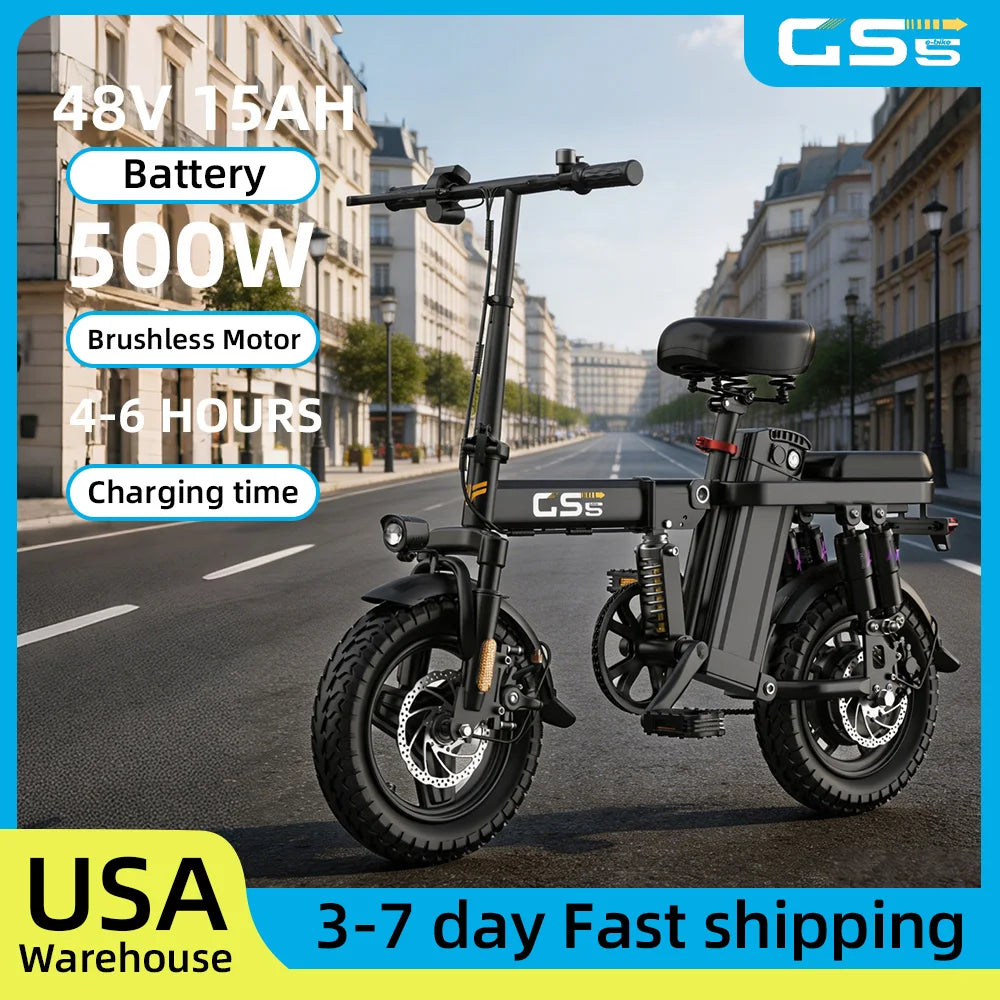 Uplee GS5 500W 48V 15AH Electric Bicycles Ebike E-Bike For Adults, 3-Riding Modes, 14" Foldable Ebike, With Charger And Battery, MAX Speed 19.9 MPH, Dual Disc Brakes, Durable And Lightweight Frame, All-Terrain Foldable Ebike
