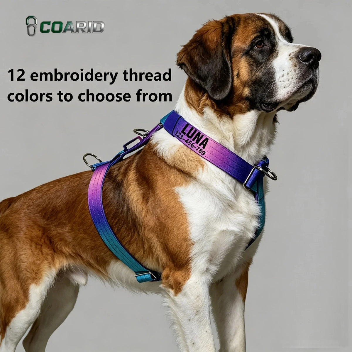 No Pull Reflective Dog Harness, Adjustable Chest Vest for Small Medium Large Dogs, Custom Embroidered Name & Phone