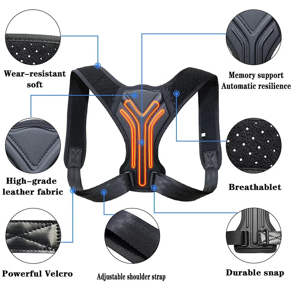 Adjustable Back Shoulder Posture Corrector Belt Clavicle Spine Pain Relief Support Reshape Your Body Home Office Back Neck Brace