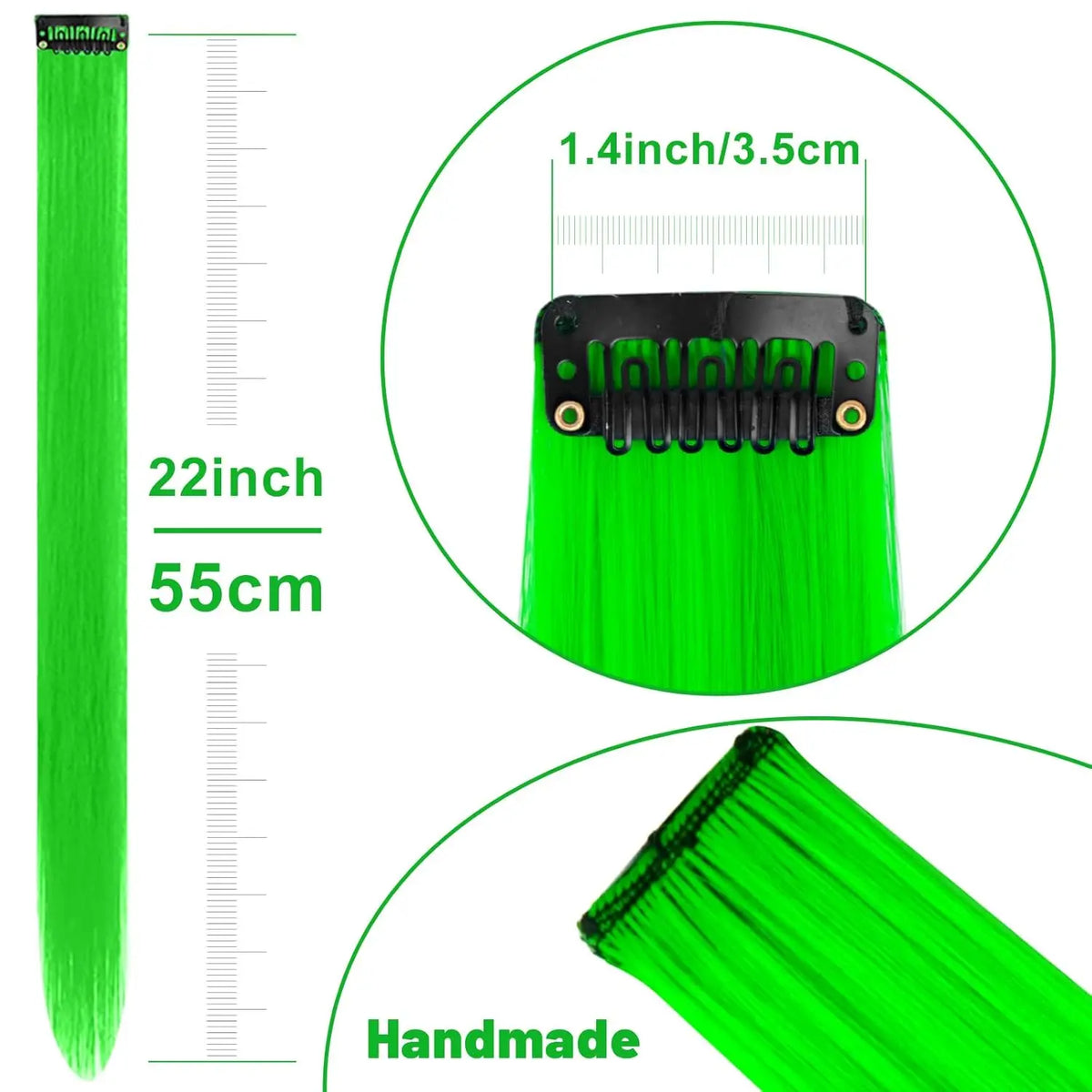 12 PCS Green Hair Extensions Clip in, Colored Party Highlights Extension for Kids Girls Synthetic Hairpiece Straight 22 inch