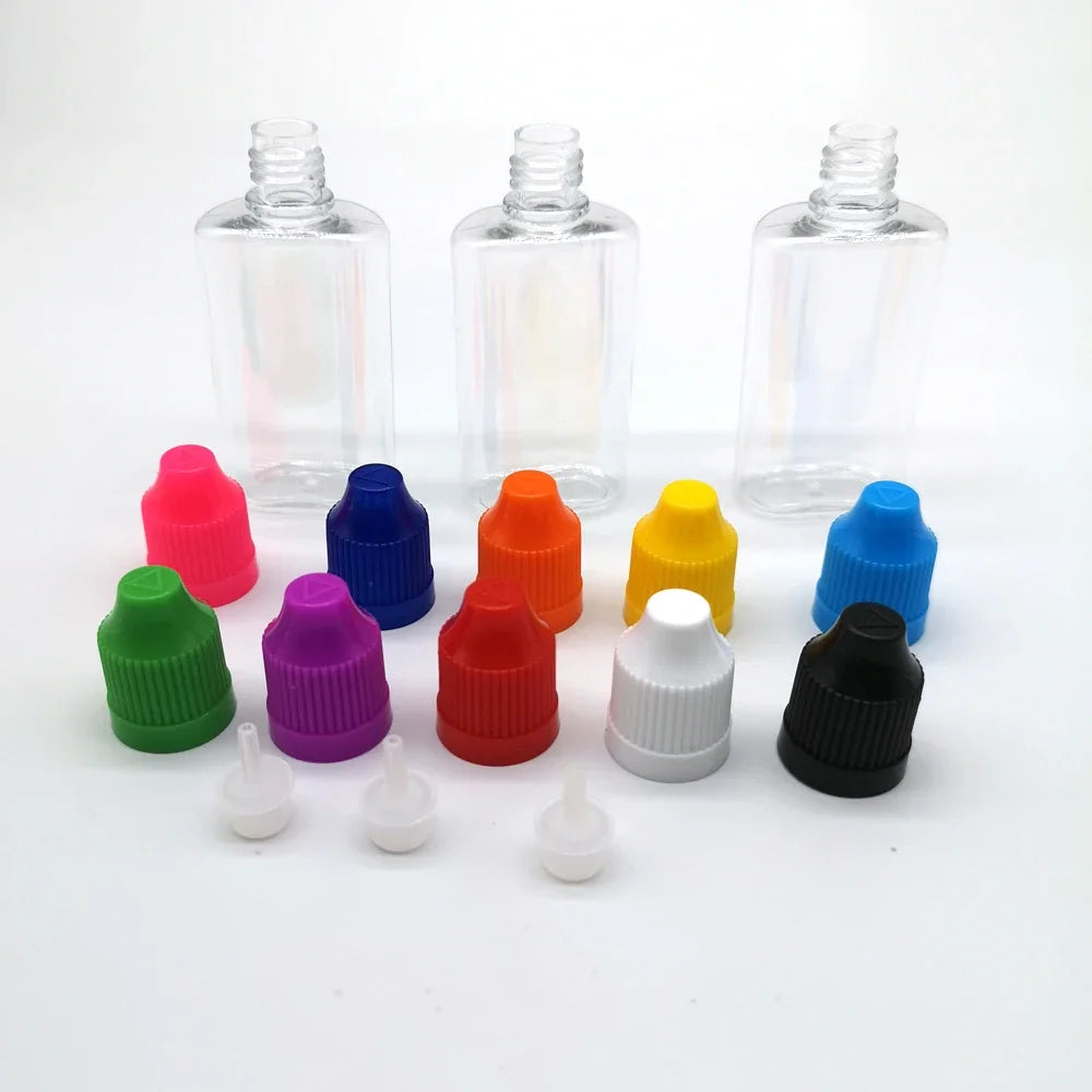 100pcs 30ml Clear/Black PET Plastic Square Flat Dropper Bottles Long Tip Cap Empty Liquid Dropper Squeezable Refillable Bottles