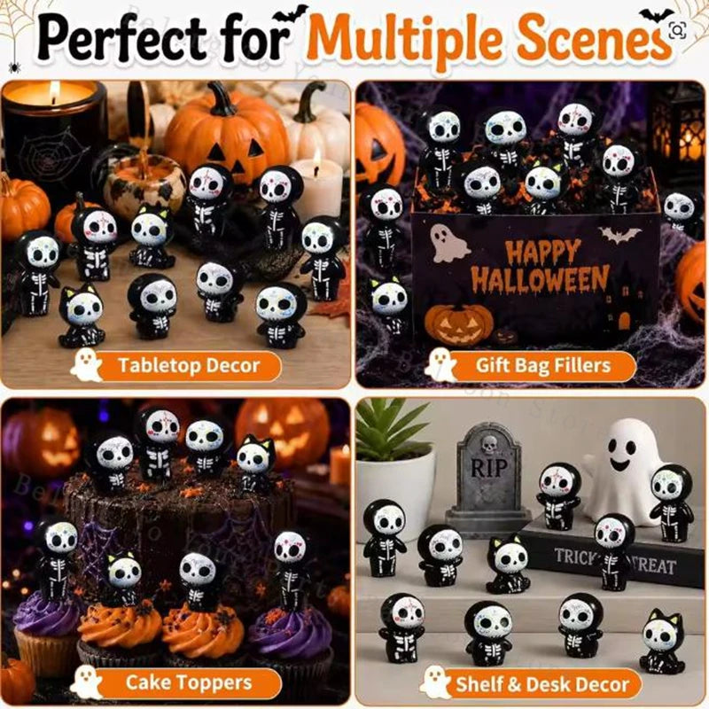 12-48Pcs Halloween Mini Resin Miniature Ghost  Figurines Cute Tiny Death Crafts Halloween Ornament Spooky Party Tabletop Decor