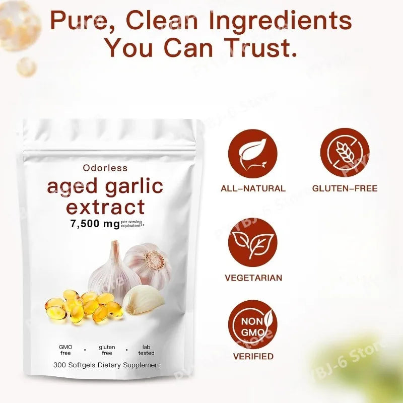 Aged Garlic Extract 300 Count Odorless Organic Capsules Supplement for Immune Support Vegetarian Non-GMO All-Natural Softgels