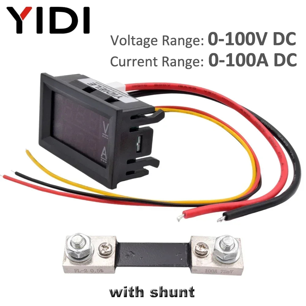 0.56 Digital DC 0-100V 0-50A 0-100A Red Blue LED Amp Volt Tester Current Voltage Meters Measurement Voltmeter Ammeter with Shunt