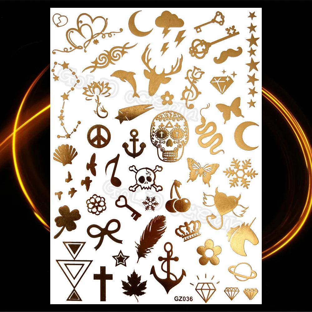 1PC Summer Style Men Women Body Art Gold Metallic Tattoo Sticker HYS-101 Chain Bracelet Fake Jewelry Waterproof Temporary Tattoo