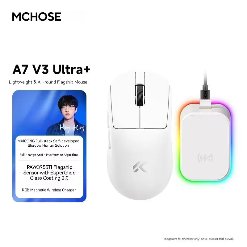 MCHOSE A7 V3 Ultra Gaming Mouse PAW3955Ti Super Sensor 20000FPS Tracking Accuracy 8kHz Polling Rate Low Latency Super Glide