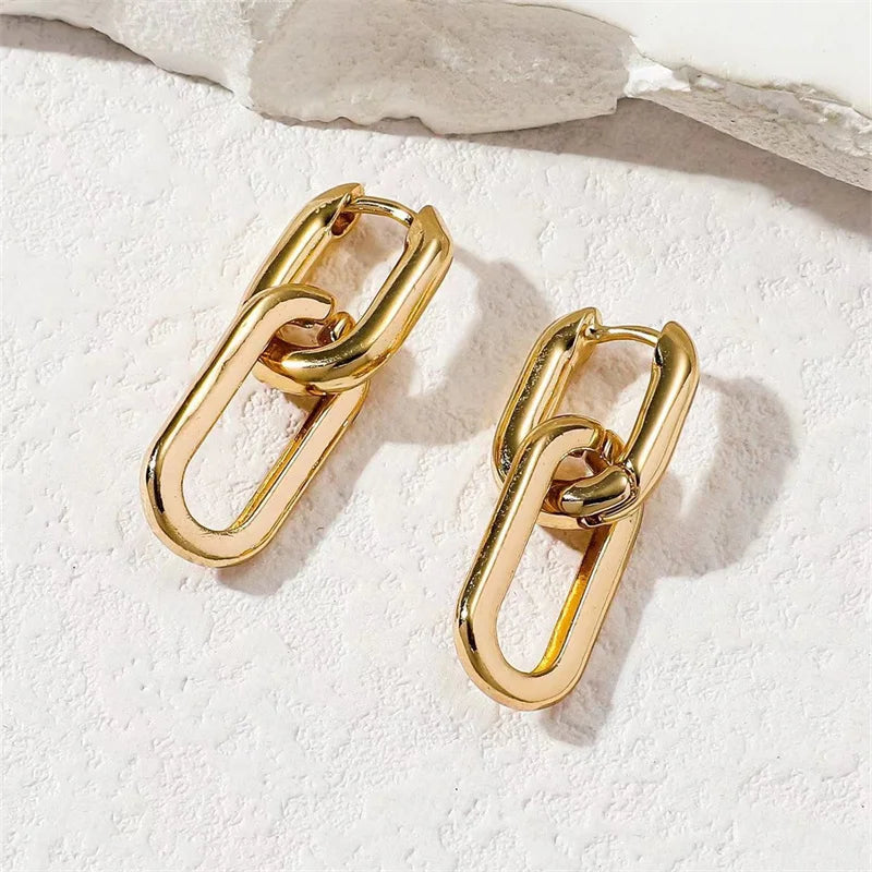 Gold Color Geometric Oval Copper Earrings Fashion Alloy Earrings Detachable Earrings Bridal Jewelry Gift