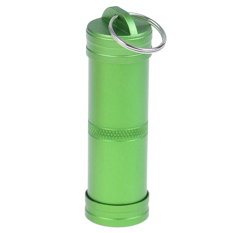 1Pcs Portable Outdoor Waterproof Survival Sealed Pill Box Capsule Seal Bottle  Storage Box  Mini With Keyring Sealed Tank Alloy