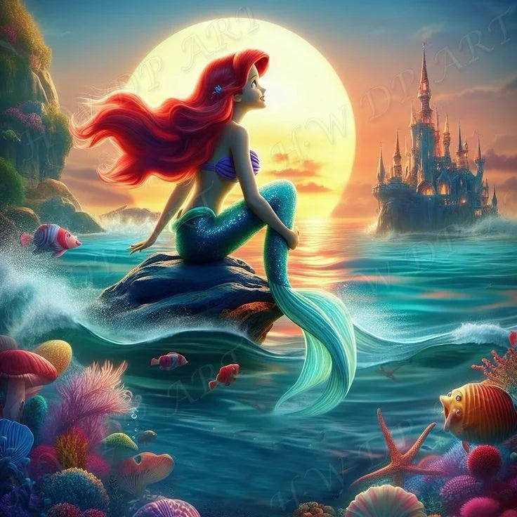 100% Fairy Dust Diamond Painting Mermaid Picture Square Mosaic Embroidery Cartoon Wall Art Diamond Art Full Crystal Home Decor