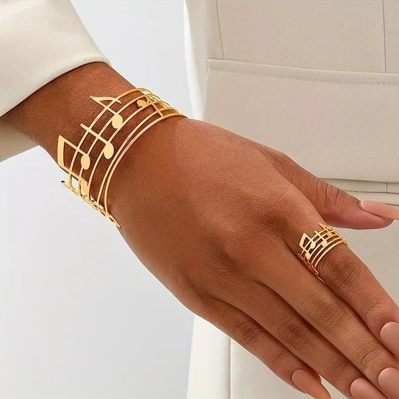2-piece Fashionable Geometric Imitation Pearl Multi-layer Bracelet Ring, Women's Personalized Trendy Party Accessories Jewelry