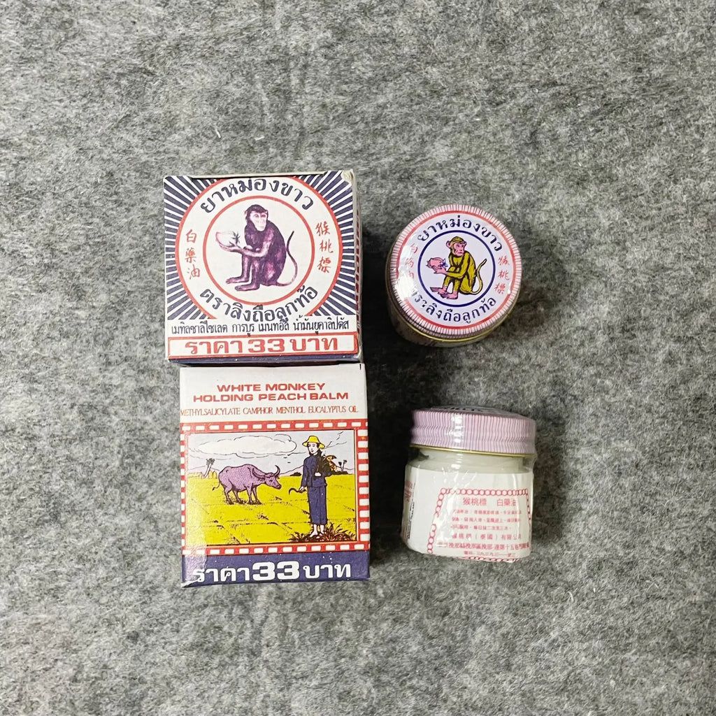 White Monkey Holding Peach Medicated Balm 12g Amazing Of Thailand