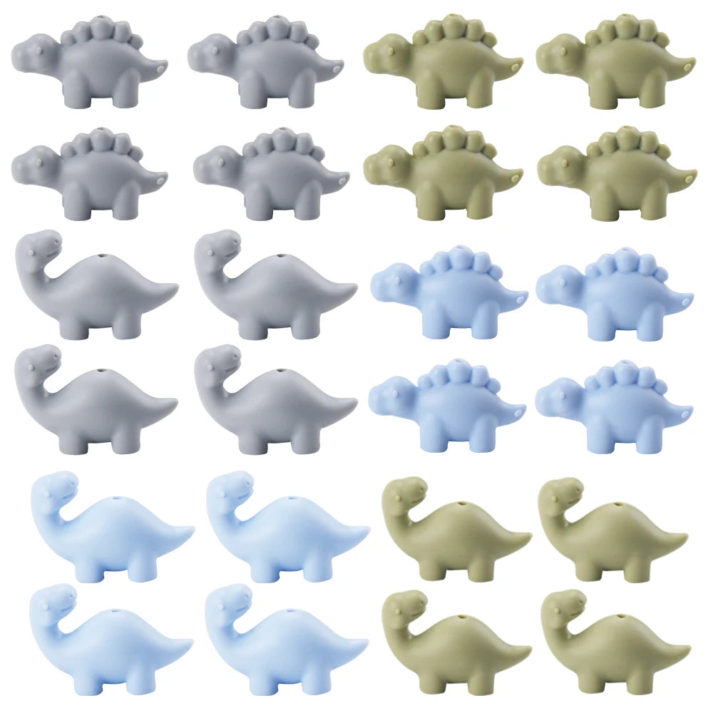 LOFCA 24Pcs Mini Dinosaur silicone bead jewelry Making  For making Necklace Bracelets Keychain Jewelry accessories