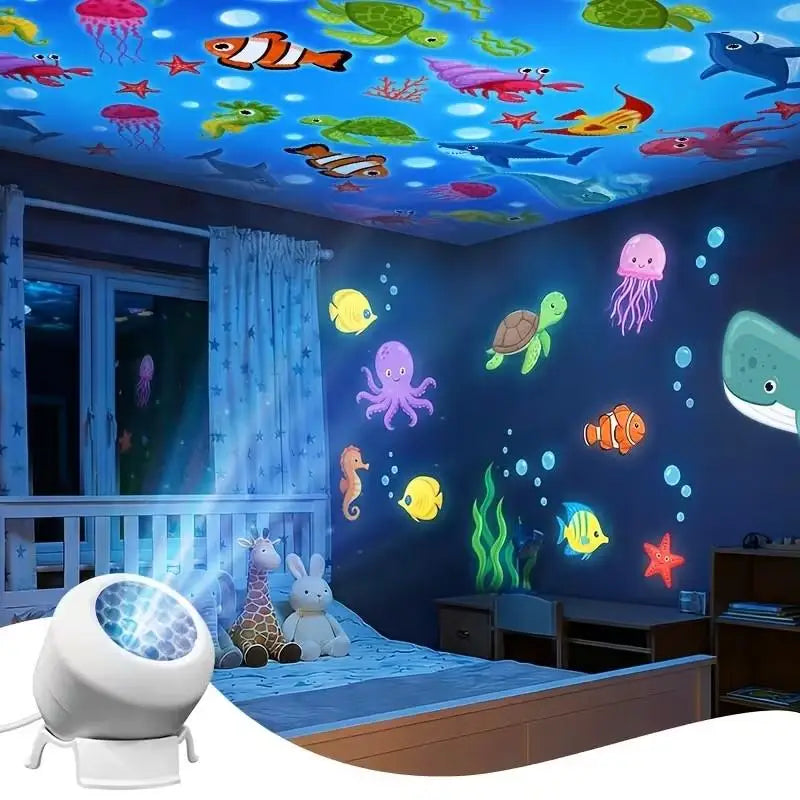 USB Plug-in Ambient Lamp, Decorative Lighting LED Starry Ocean Projector Light, Ocean Rotating Dynamic Projection Night Light,