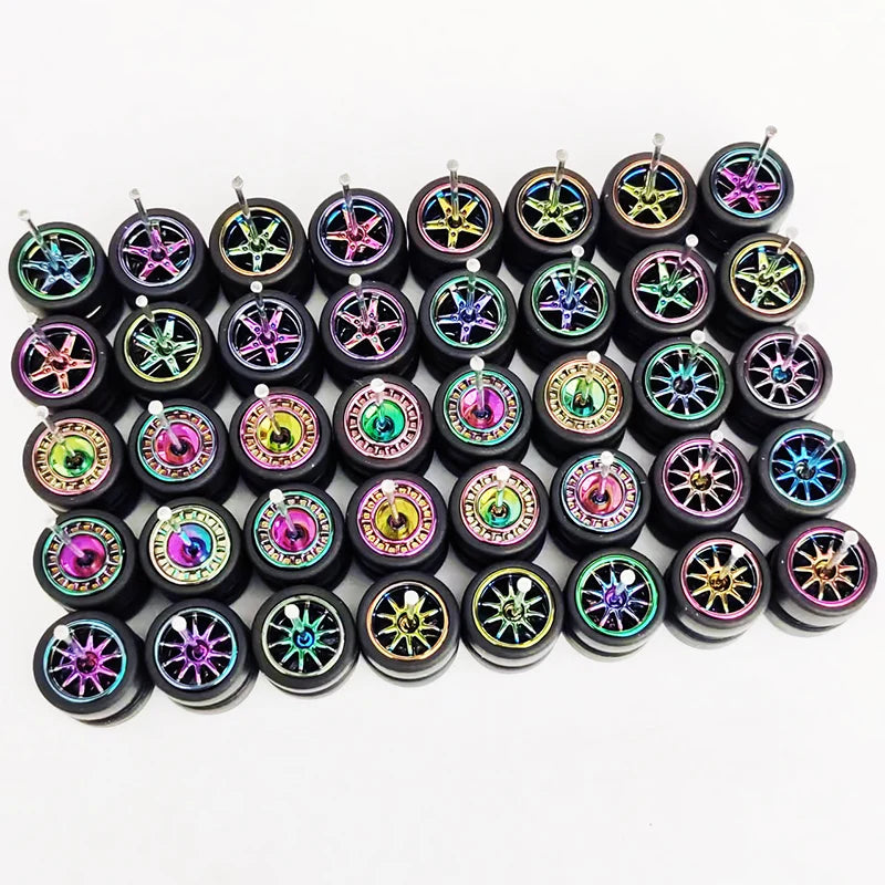 20 Sets 1/64 Alloy Car Wheels w Rubber Tires Axles for 1:64 Mini Model Cars Matchbox Domeka HW