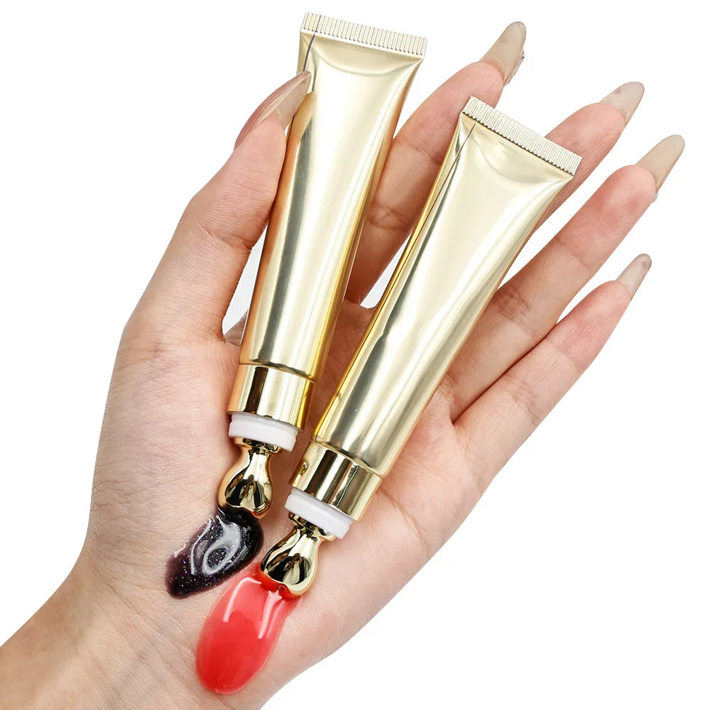 20ml Lip Gloss Tube Custom Logo Empty Squeeze Plastic Liquid Lipstick Metal Tip Lip Oil Balm Container Metal Applicator 30pcs