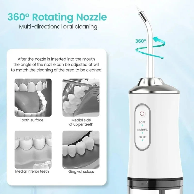 Powerful Battery Electric Pick Ipx7 3 Modes Rechargeable Teeth Cleaning Replacement Tips Oral Irrigator Water Dental Flosser