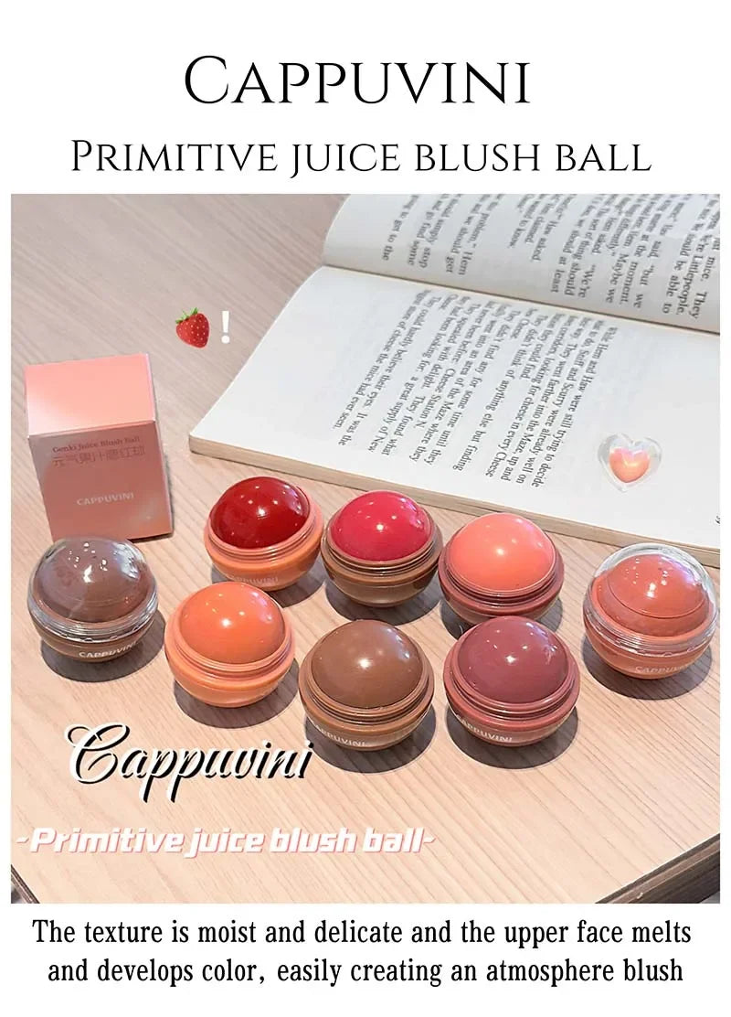 Cappuvini Juice Blush Ball Water Light Blusher Brightening Face Easy Color Multi-Use Blush Makeup Suitable for Lips and Cheeks