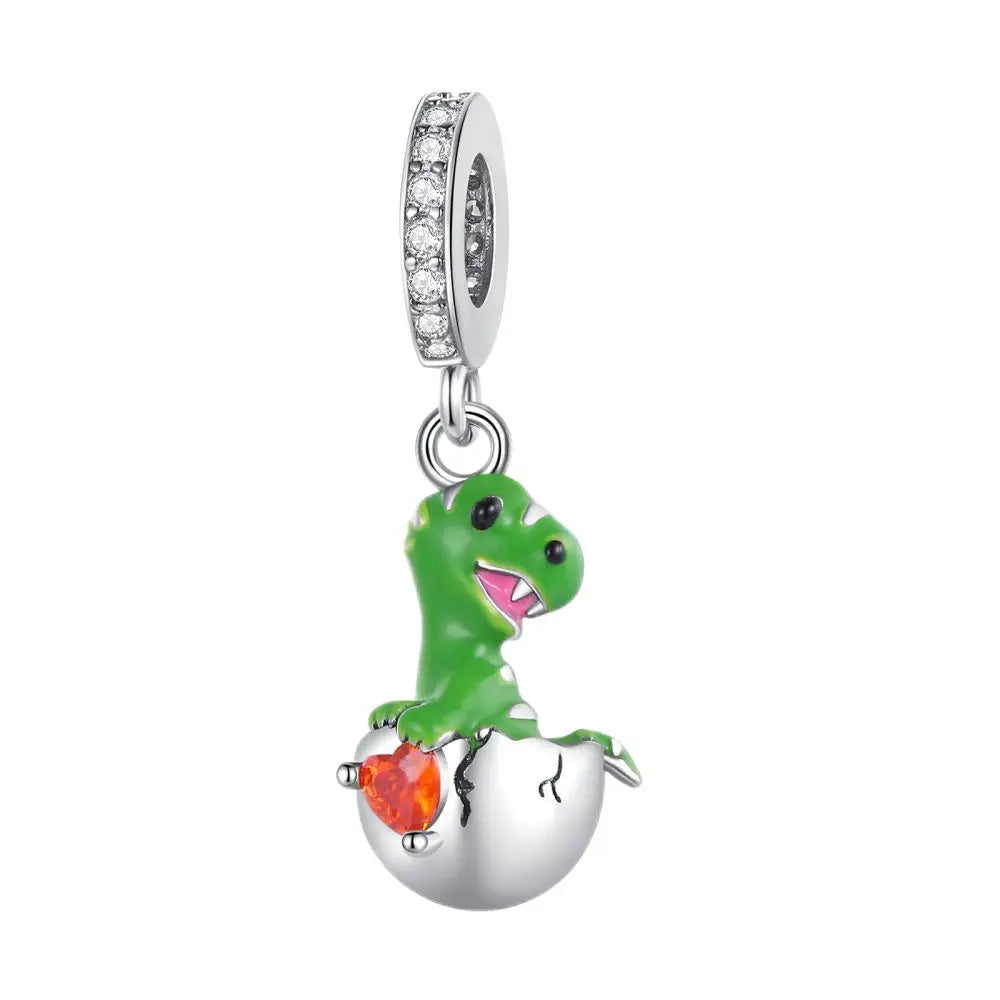 Exquisite 925 Sterling Silver Cute Dinosaur Turtle and Rabbit Couple Heart Charm Fit DIY Bracelet Necklace Casual Matching Gifts