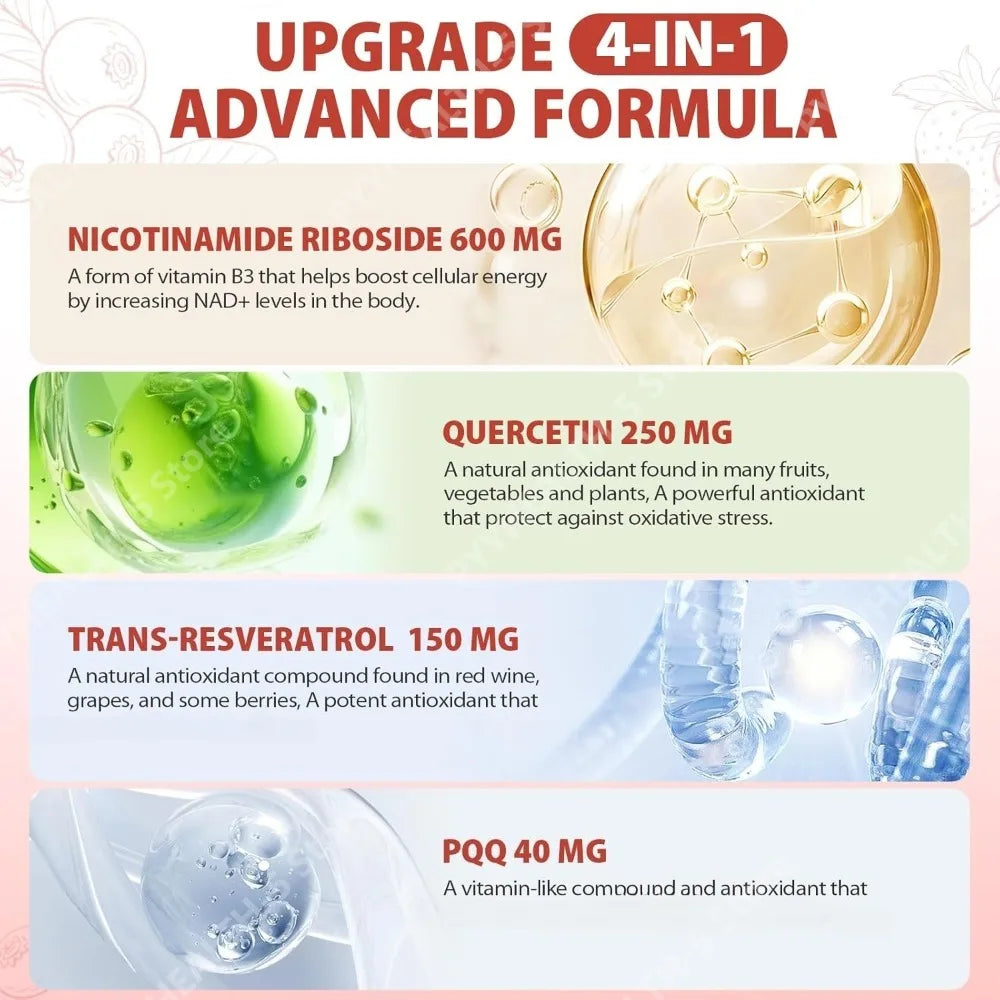 1000mg High-Potency NAD+ Liquid Supplement, with Resveratrol PQQ, Support Cellular Energy, Focus 30 PCS