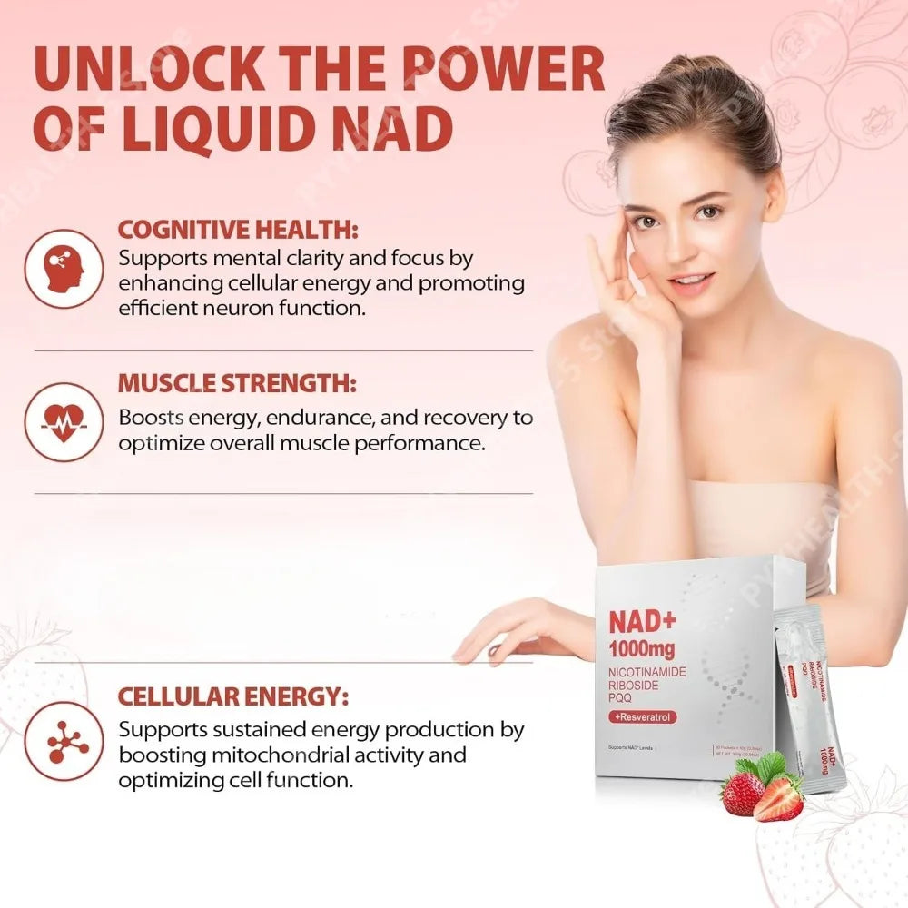 1000mg High-Potency NAD+ Liquid Supplement, with Resveratrol PQQ, Support Cellular Energy, Focus 30 PCS