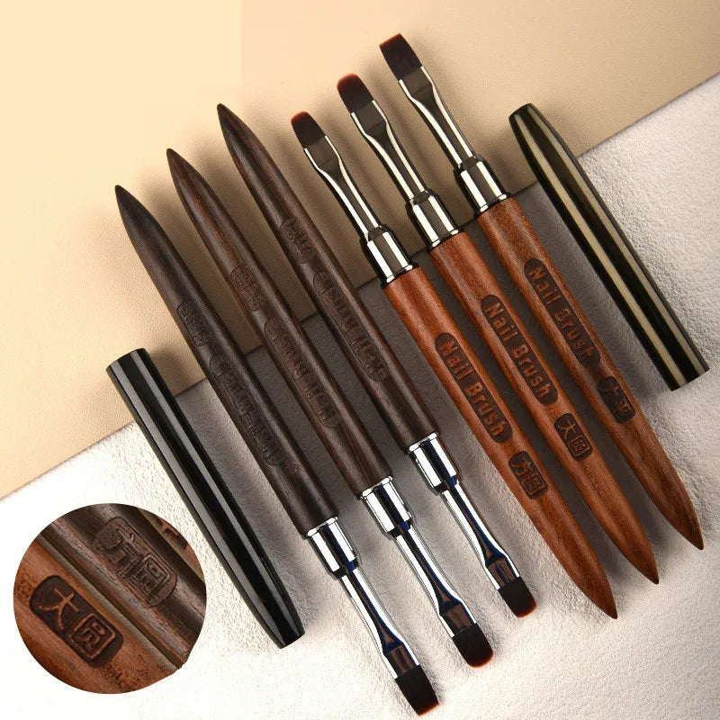 2PCS Sandalwood Handle Nail Drawing Brushes For Manicure Lines Painting Gradient UV GEL Extension Builder Drawing Pen