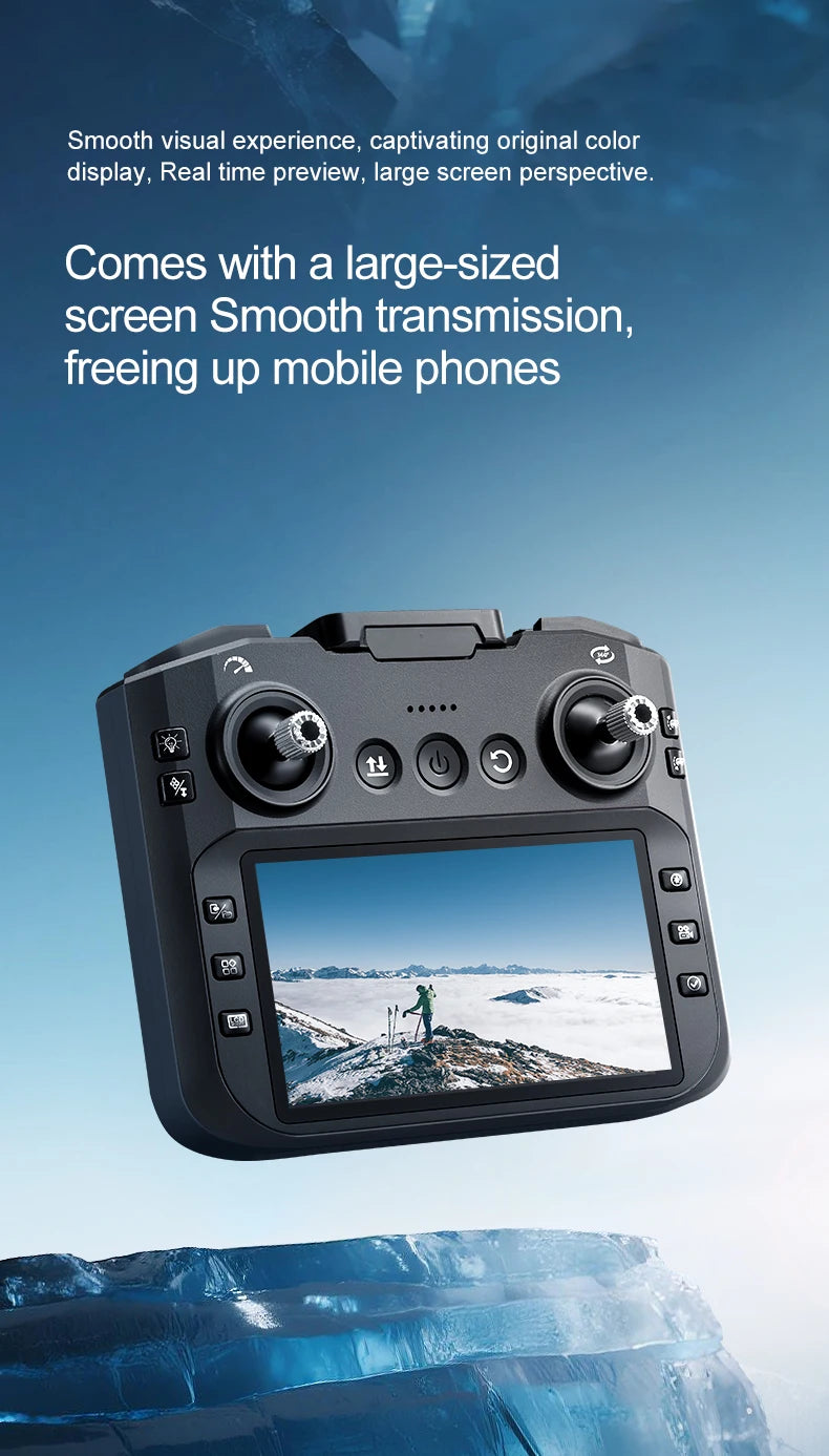 The K21MAX Drone, Equipped with a 4.3-Inch Built-in Screen Remote Controller, Is a Portable Remote-Controlled Quadcopter Suitable for Beginners. It Supports Optical Flow Hovering, Automatic Return-to-Home, and Makes a Great H