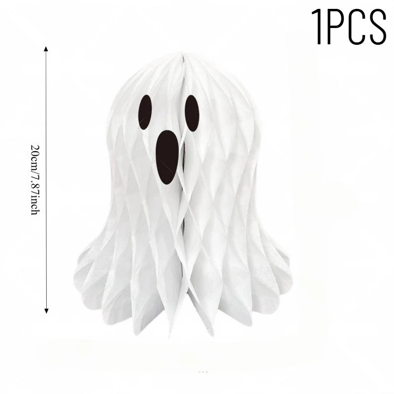1/2/3PCS Halloween Party & Holiday DIY Decor Hanging Ornament Paper White Honeycomb Ghost Hanging Decor 3D Folding Ghost