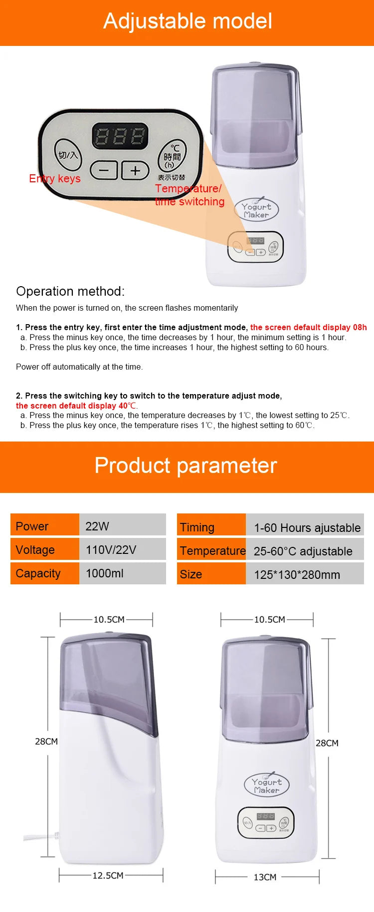 Automatic Electric Yogurt Maker Temperature control with timer Multifunctional Leben Rice Wine Natto Caspian yogurt Machine 110V