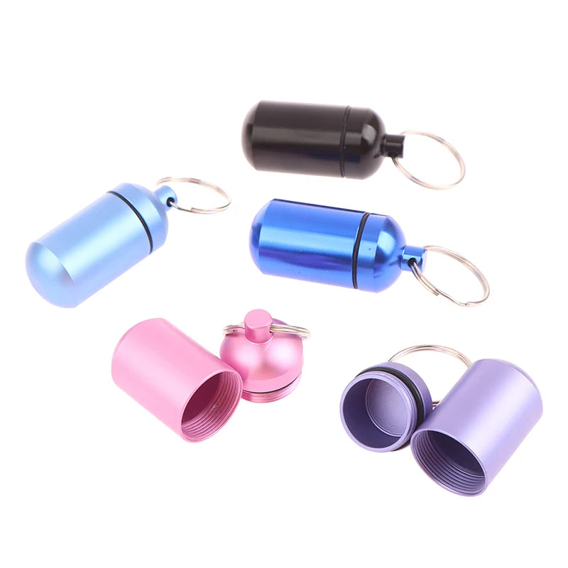 1Pcs Portable Outdoor Waterproof Survival Sealed Pill Box Capsule Seal Bottle  Storage Box  Mini With Keyring Sealed Tank Alloy