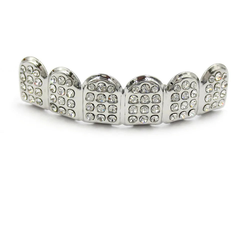 TOPGRILLZ Fashion Hip Hop Gold Silver Color Iced Out CZ Stones Teeth Grillz Top Bottom Teeth Braces For Men Women Jewelry Gifts