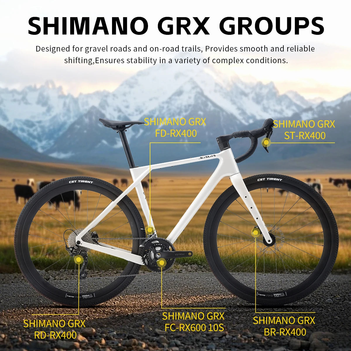 SAVA New R21 Gelaro S8/S6/S4 Gravel Bike, All-Terrain Off-Road Bike, Carbon Fiber Frame and GRX 12/GRX 20Speed Gearset Bicycle