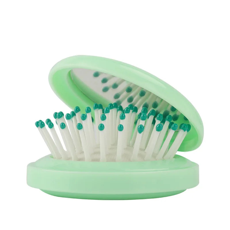 Mini Pocket Mirror Folding Comb Girl Women Portable Round Pocket Small Travel Massage Hair Brush with Mirror Styling Accessories