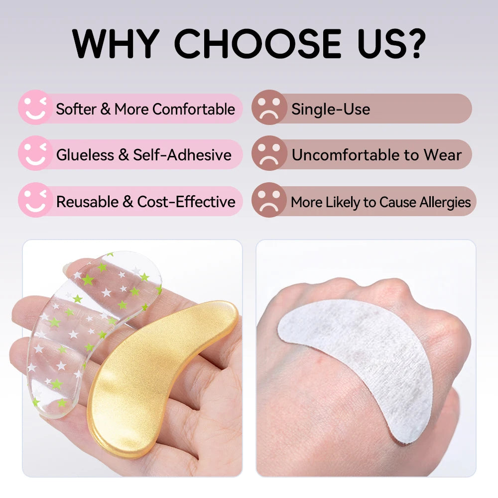 DAMMAN Multi-purpose Eye Pads for Eyelash Extensions Reusable Silicone Eye Patches Lash Lift Under-eye Patches Makeup Tools