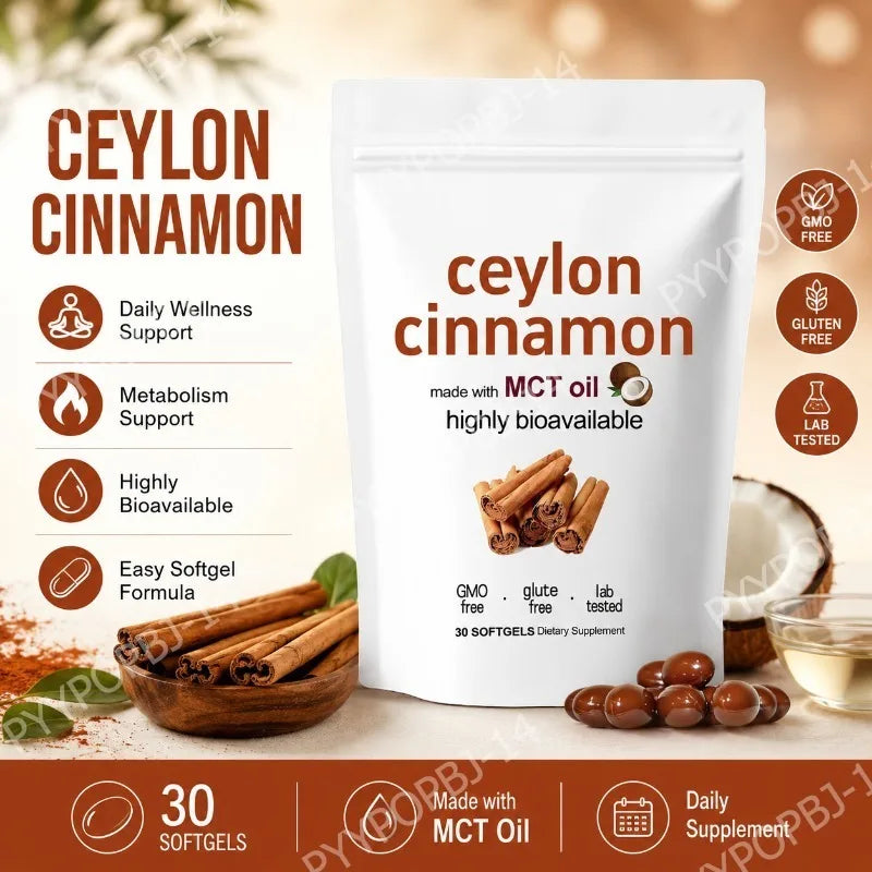 Ceylon Cinnamon Softgels with MCT Oil Daily Wellness Support Highly Bioavailable 30 Softgels