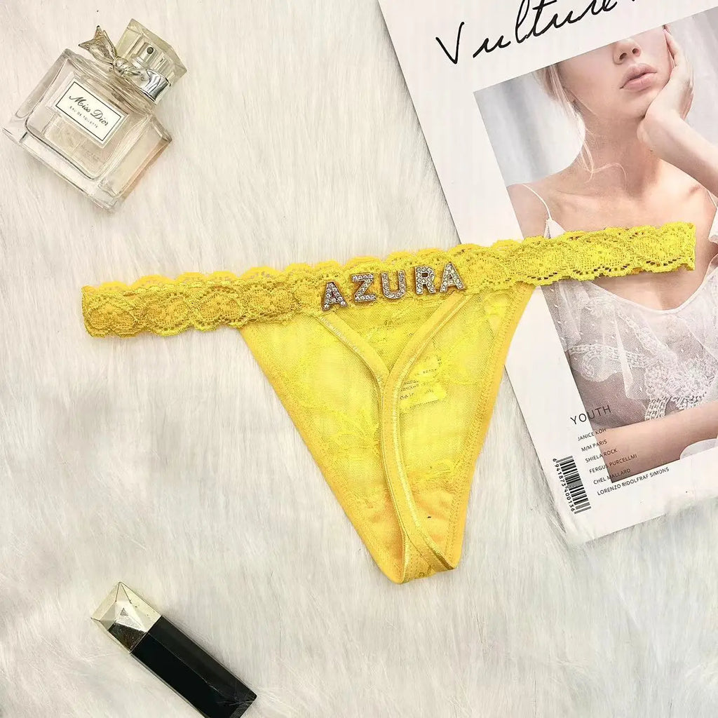 Custom Thong with Name Customized Pantie Rhinestone Letter Sexy Personalized Lingerie Gift T-back G-String Bikini Jewelry