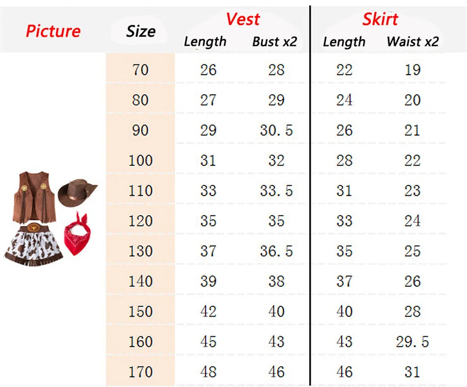 Kids Cowgirl Cosplay Vest Skirt Hat Set Girl Festival Performance Outfit Child Carnival Xmas Halloween Party Masquerade Clothing