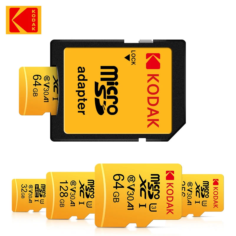 100% Original KODAK Micro SD Card 32GB 64GB 128GB 95MB/s Class10 U3 UHS-I TF Card 4K HD for USB Card Reader Adapter 256GB Micro