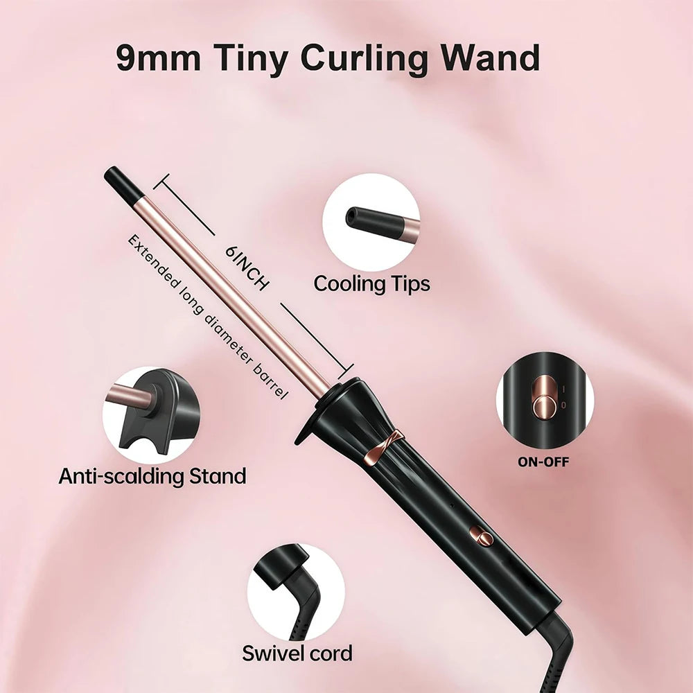 3/8 Inch Curling Iron 9mm Tiny Curling Wand Ceramic Small Barrel Curling Iron with Adjustable Temperature Fast Heating for Hair