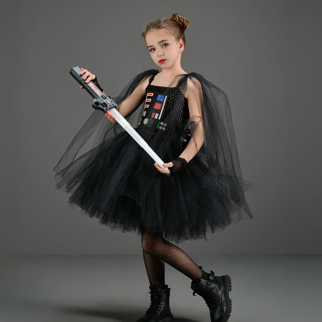 Girls Dark Star Villain Tutu Costume Dress Children Halloween Vader Outfit Kids Fancy Carnival Party Dress up Cosplay Clothes
