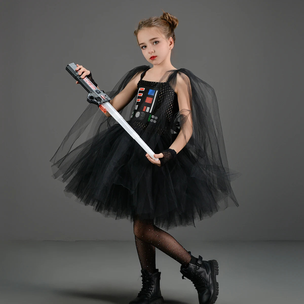 Girls Dark Star Villain Tutu Costume Dress Children Halloween Vader Outfit Kids Fancy Carnival Party Dress up Cosplay Clothes