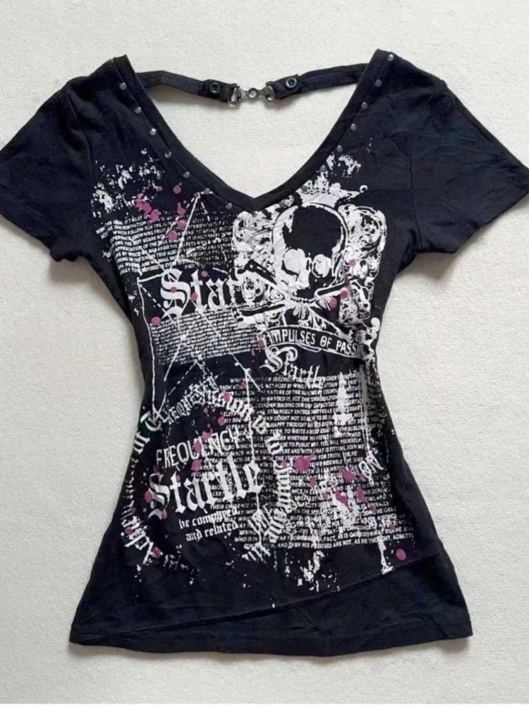 2026 American Vintage T-shirts Women Short Sleeve Retro Bodycon Y2k Crop Top Office Lady Korean Fashion Harajuku Subculture Tees