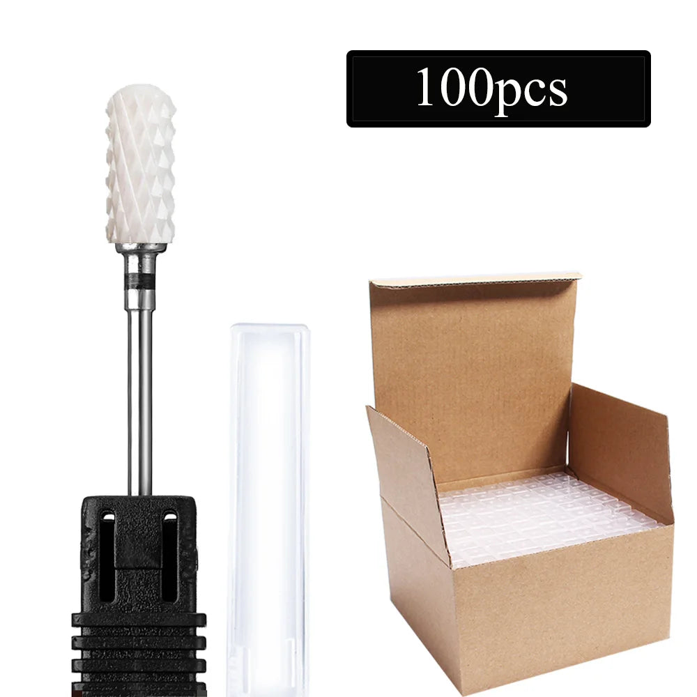 100pc/Set Nail Drill Bit Rotary Ceramic Bits Electric Manicure Milling Cutter For Machine Cuticle Remove Burr Nail Tool