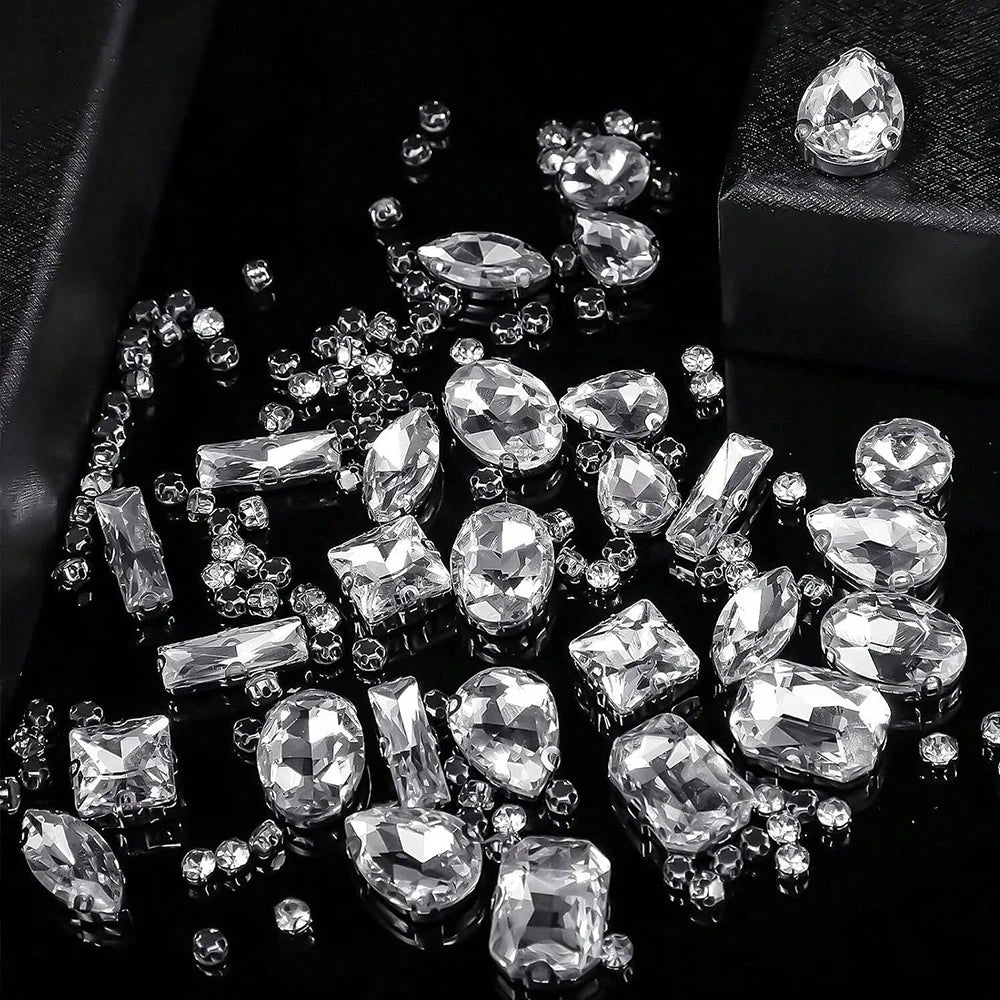 240Pcs Clear Glass Crystal Rhinestones Gems Mixed Shape Flatback Claw Rhinestones for Jewelry Clothes Shoes Costume