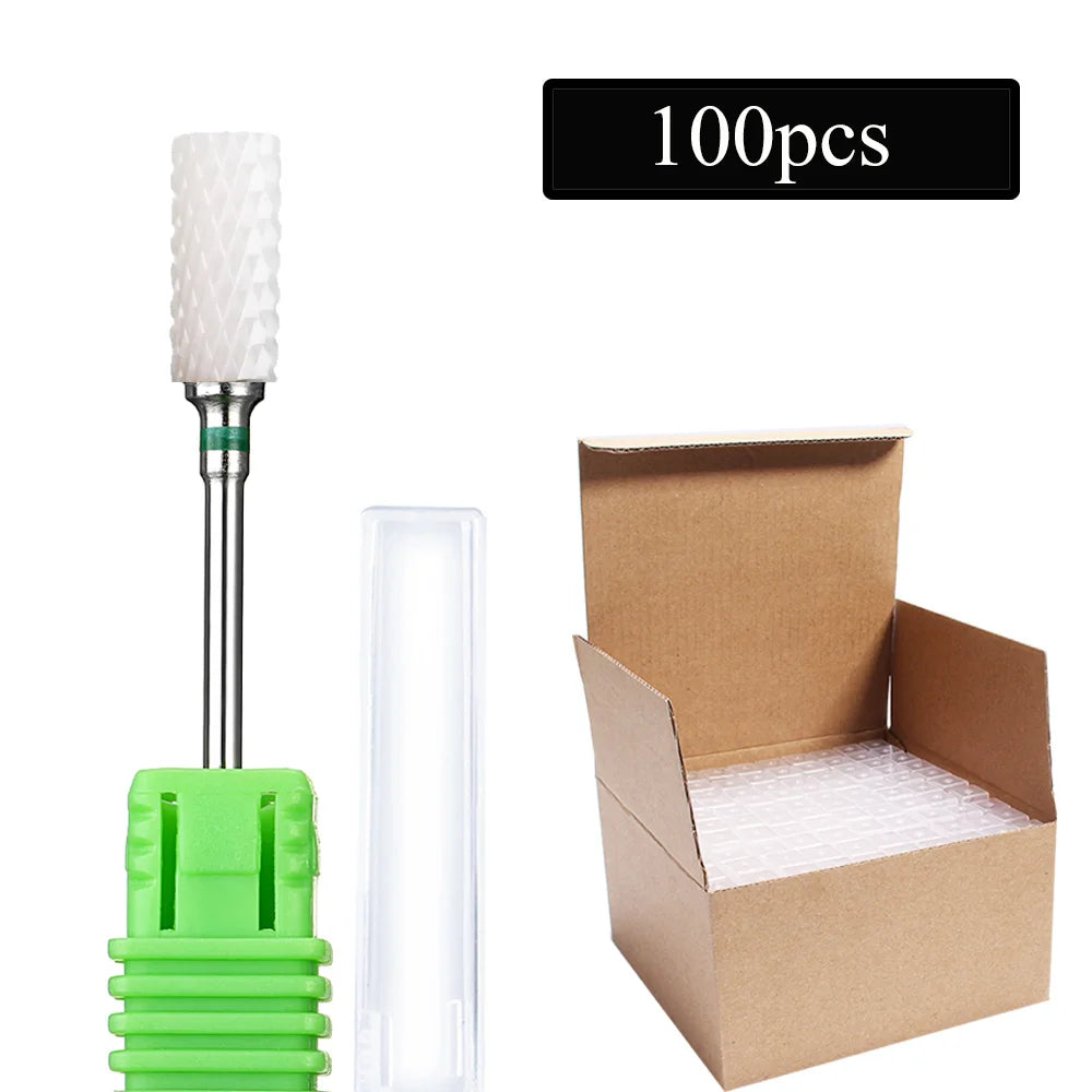 100pc/Set Nail Drill Bit Rotary Ceramic Bits Electric Manicure Milling Cutter For Machine Cuticle Remove Burr Nail Tool